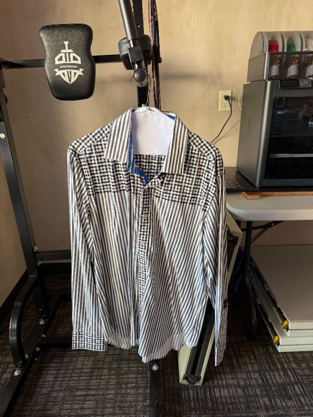 Robert Graham Men’s Tailored Fit Striped Gingham Button-Up Shirt Size L